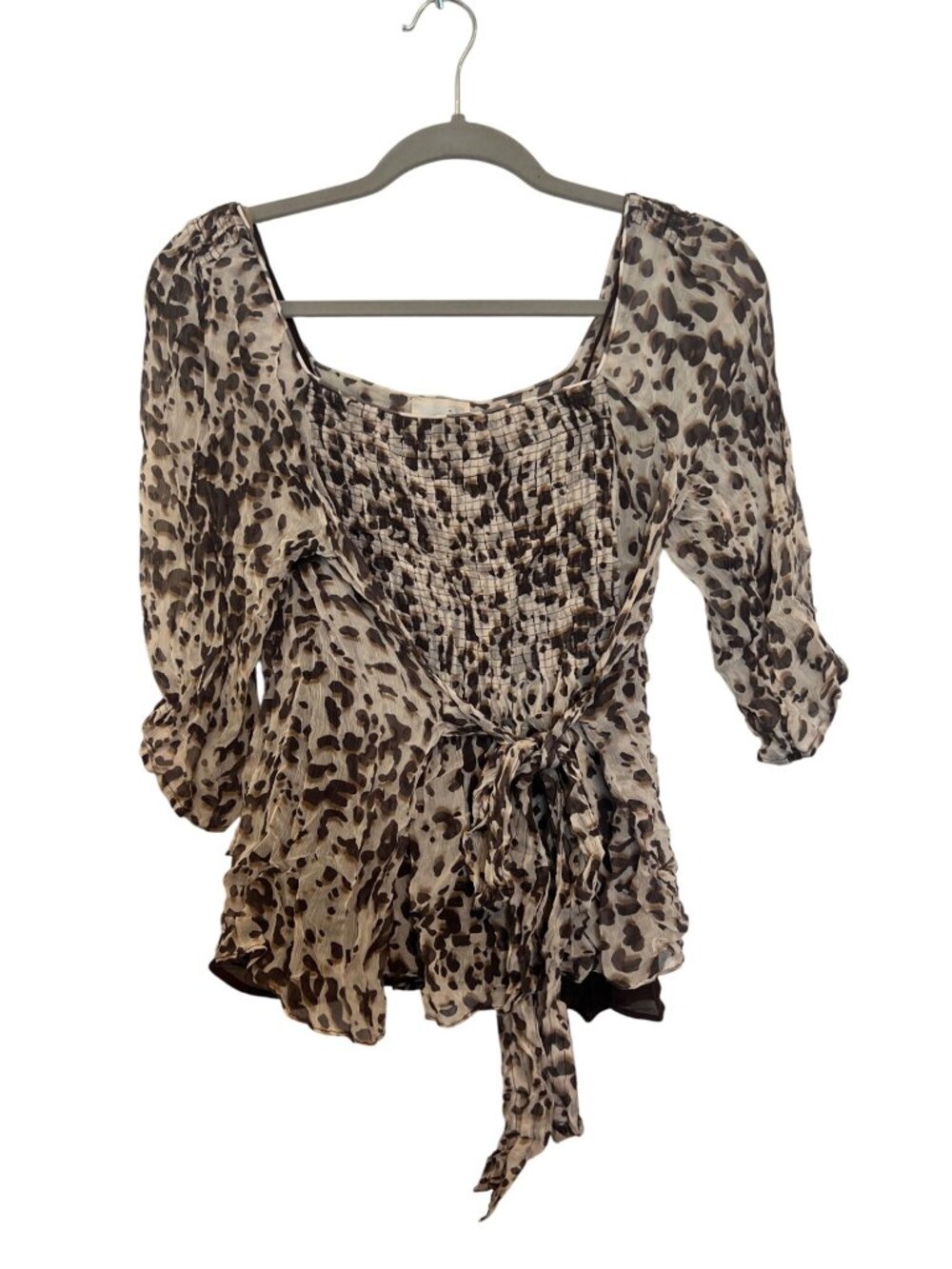 Eci New York Animal Print Sheer Blouse With Inner Tank Top Size 8 Lightweight &